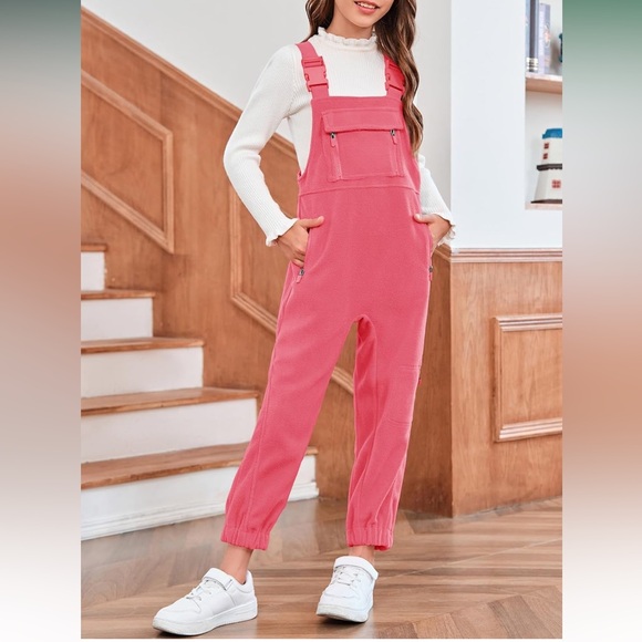 Other - Girls Fleece Overalls Kids Warm Winter Loose Casual Jumpsuits with Pockets